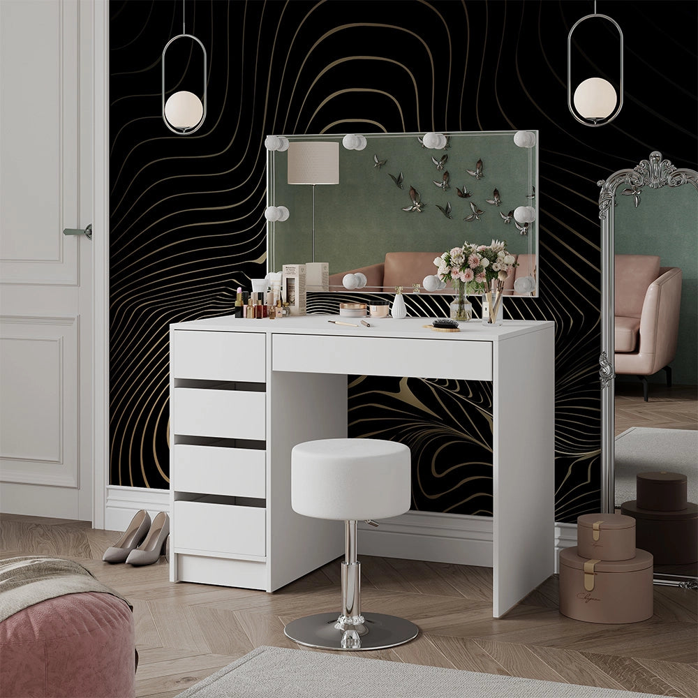 Vicco Tavolo da toilette Bianco 100 cm con illuminazione a LED e sgabello