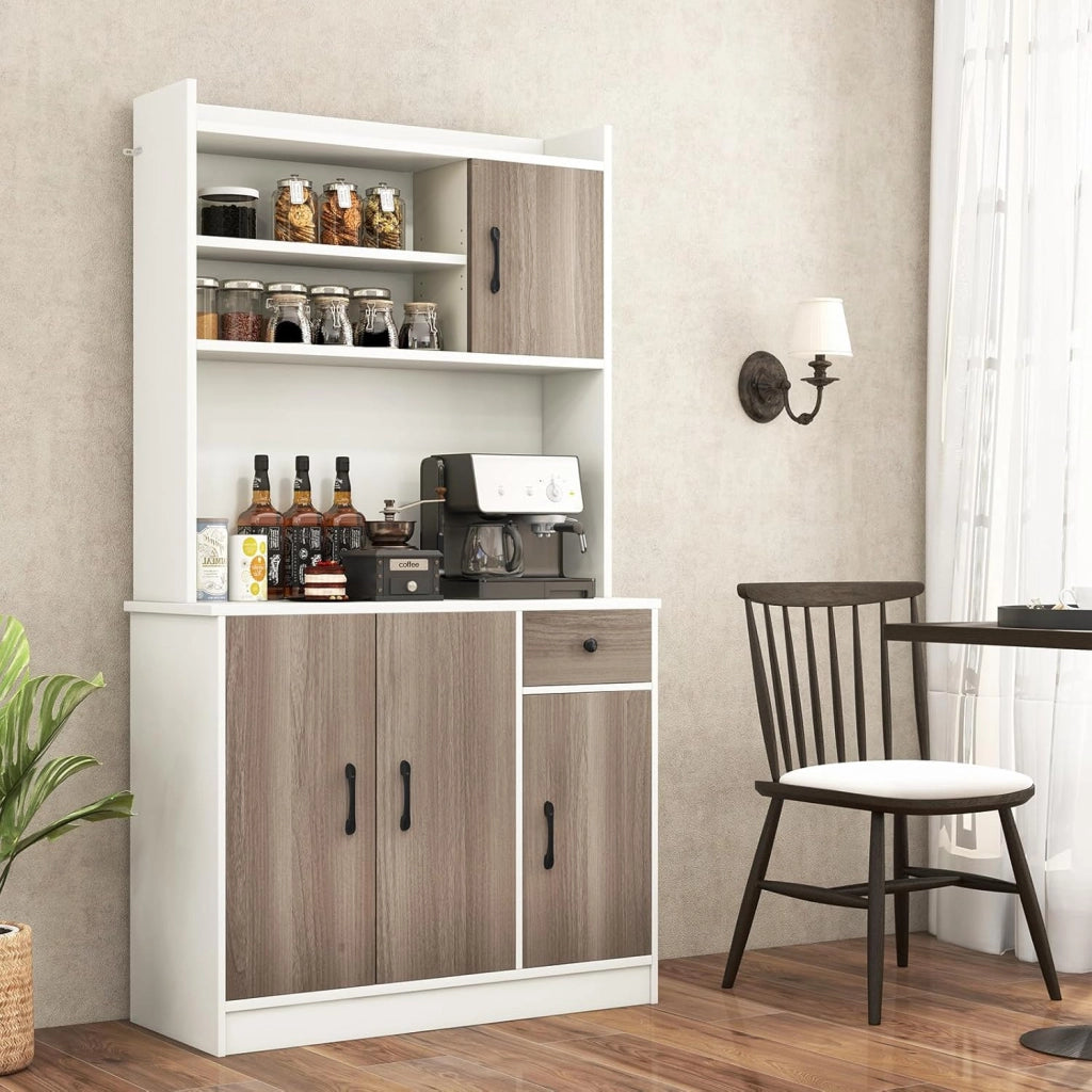 Armadio da cucina da 180 cm, con piano di lavoro, armadietto alto da cucina, armadietto con 4 ripiani regolabili, armadietto multiuso
