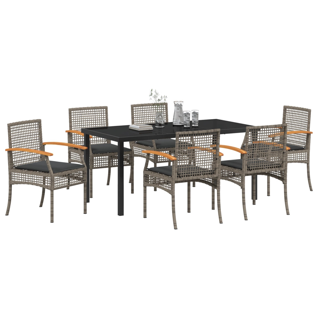 Set da Pranzo Giardino 7 Pezzi con Cuscini Rattan PE Grigio