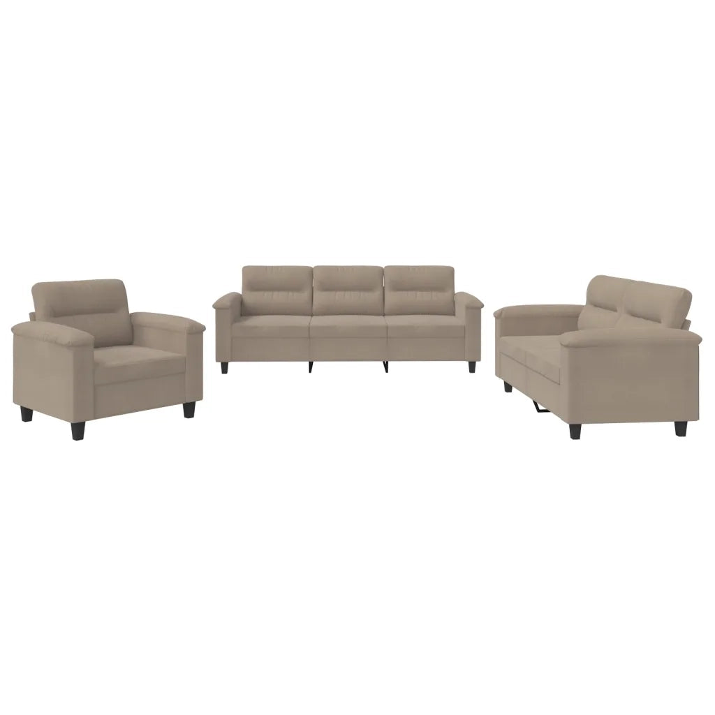 Set Divani 3 pz con Cuscini Tortora in Tessuto Microfibra