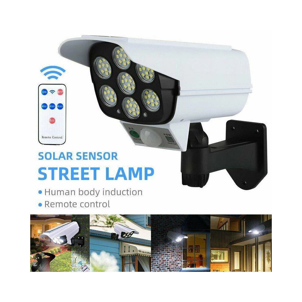 Trade Shop - Telecamera Finta Pannello Solare Con Sensore Di Movimento 77 Led Faretto Luce -