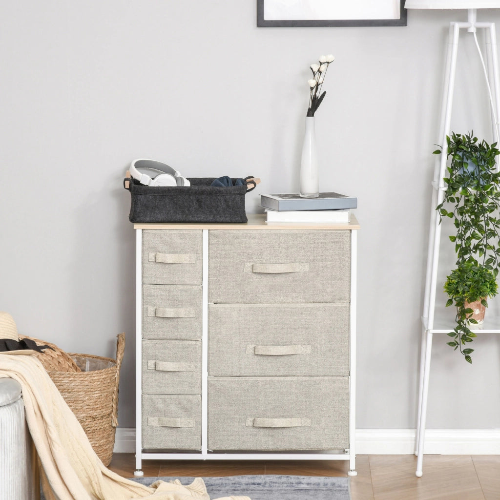Cassettiera con 7 cassetti in tessuto, stile scandinavo, per camera e soggiorno, grigio chiaro, 63,5 × 30 × 71 cm