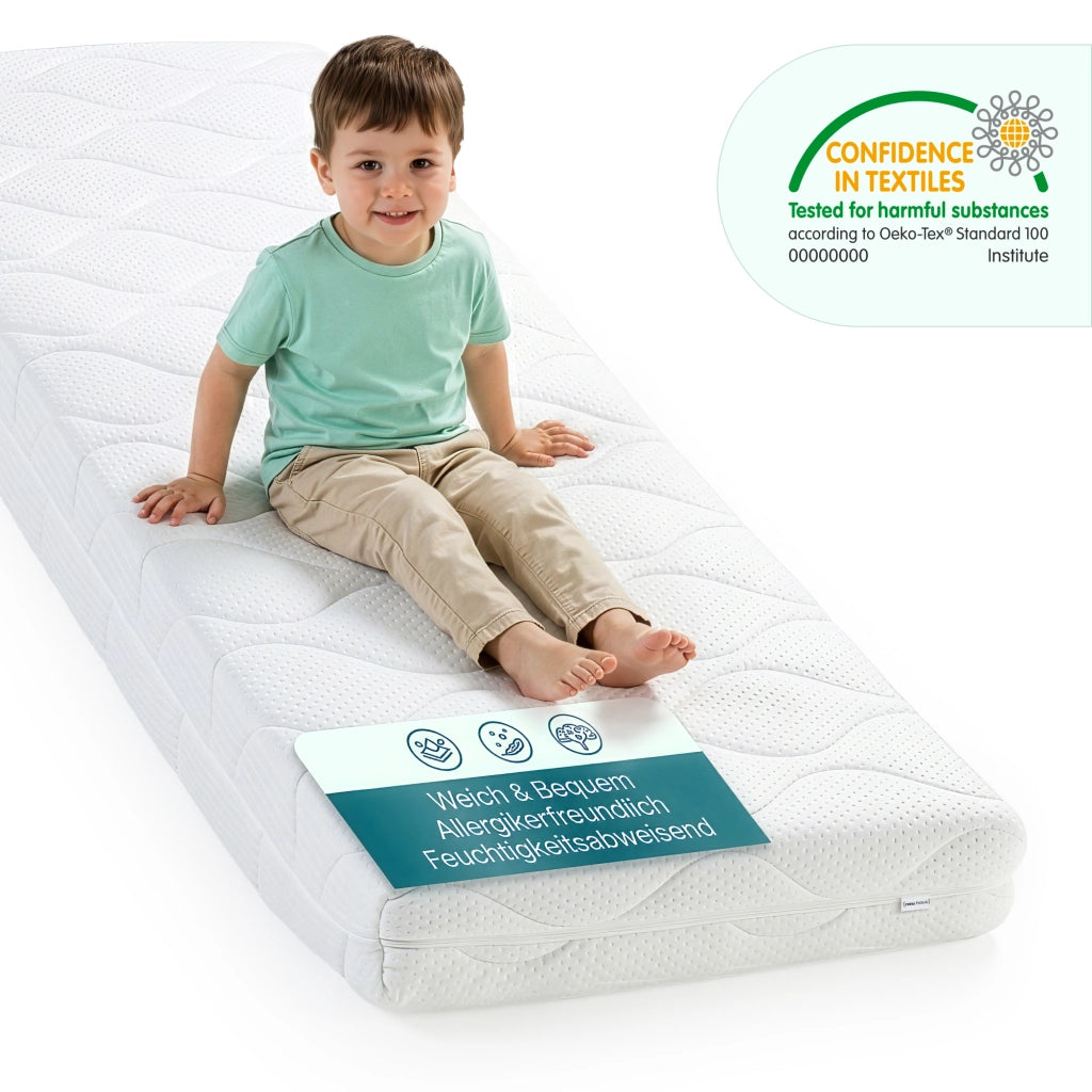 Materasso per Bambini a Schiuma Fredda 80x160x12 cm con Coprimaterasso Rimovibile [neu.haus]
