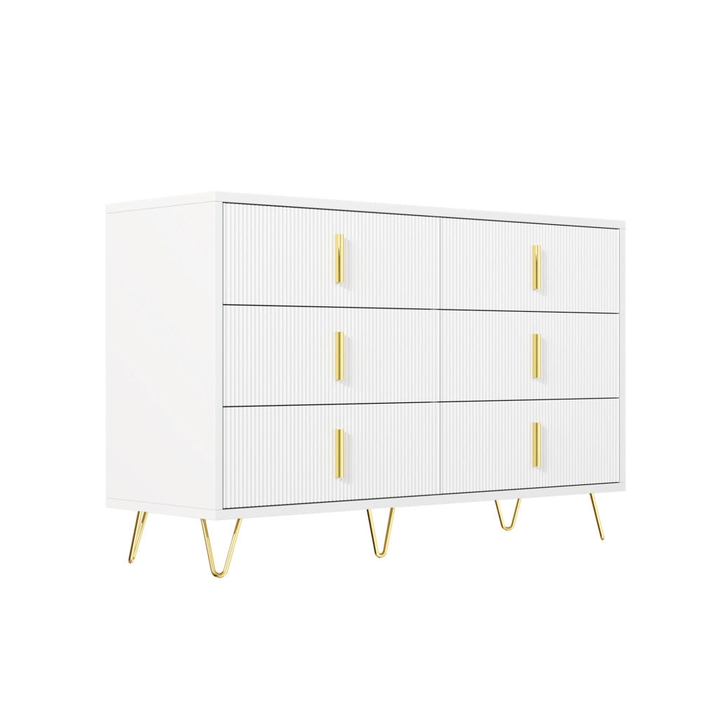 Sideboard bianco e oro 120x77x40 cm con 6 cassetti e design moderno