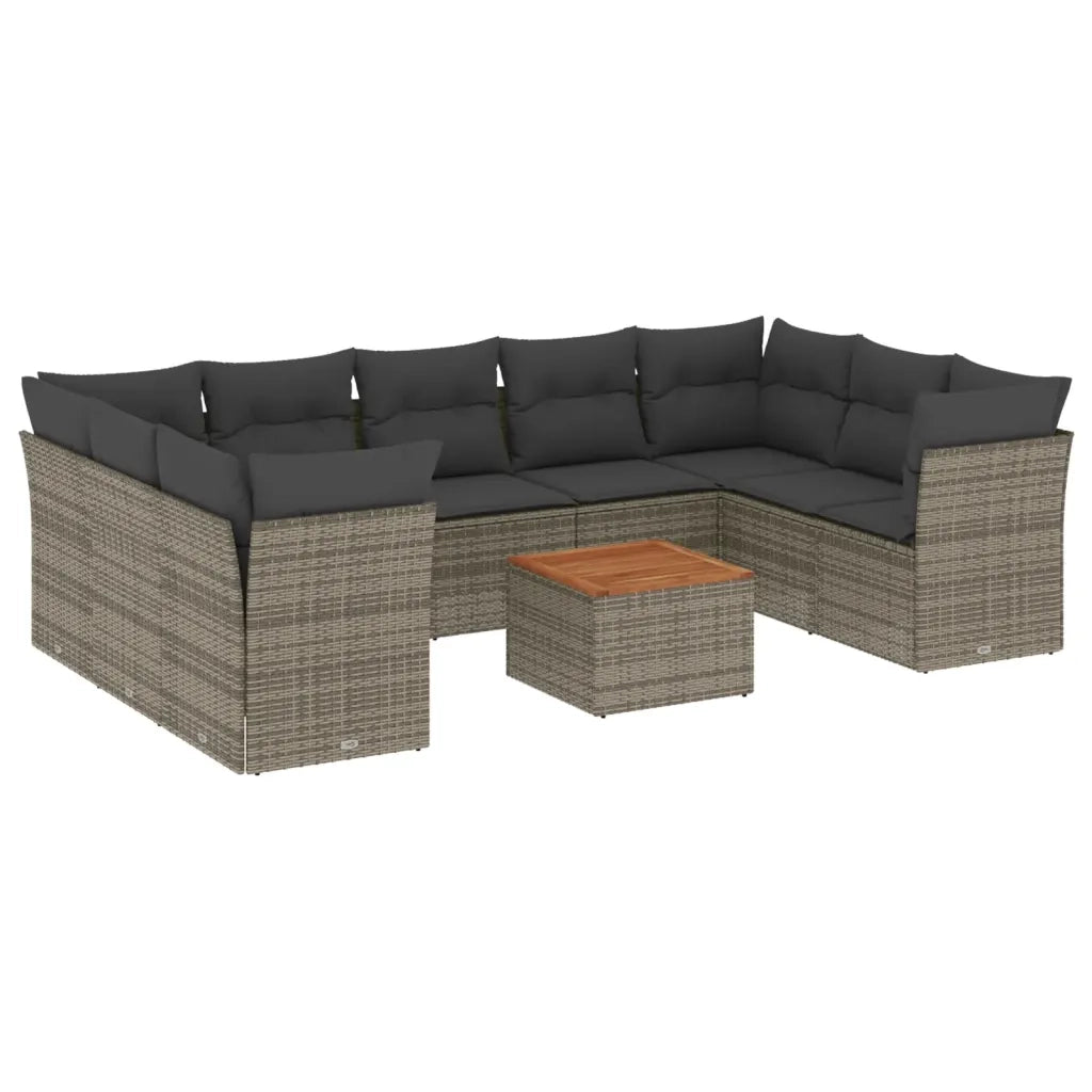 Set Divano da Giardino 10 pz con Cuscini Grigio in Polyrattan 3223806
