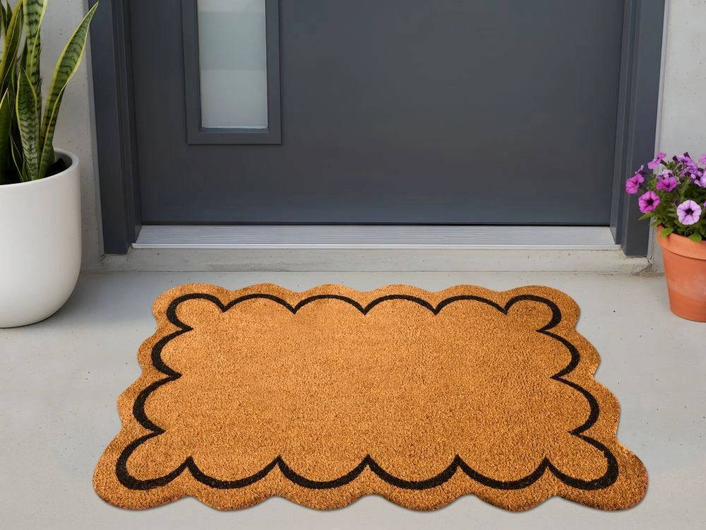 Zerbino in cocco naturale con fondo in gomma 60 x 90 cm Decorazione antiscivolo Design ondulato Tappeto di benvenuto