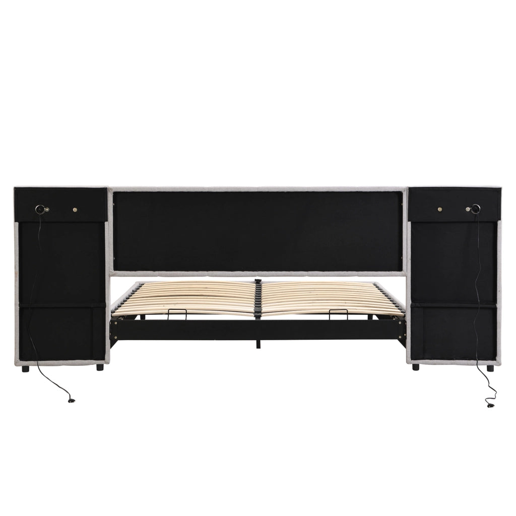 Letto imbottito 180x200 cm con contenitore, USB e ricarica wireless