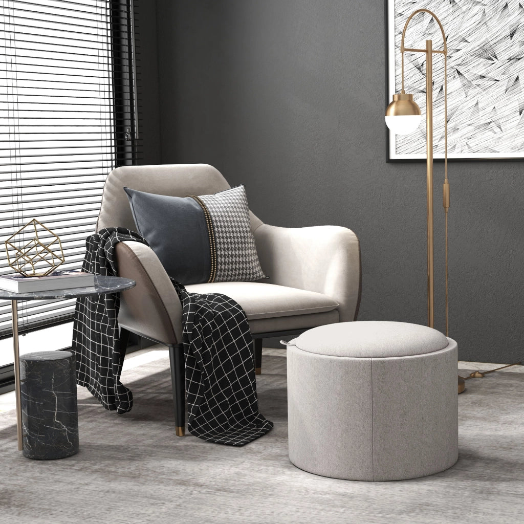 Pouf contenitore imbottito ¨C Xylo ¨C lino grigio chiaro e naturale 56x56x42cm