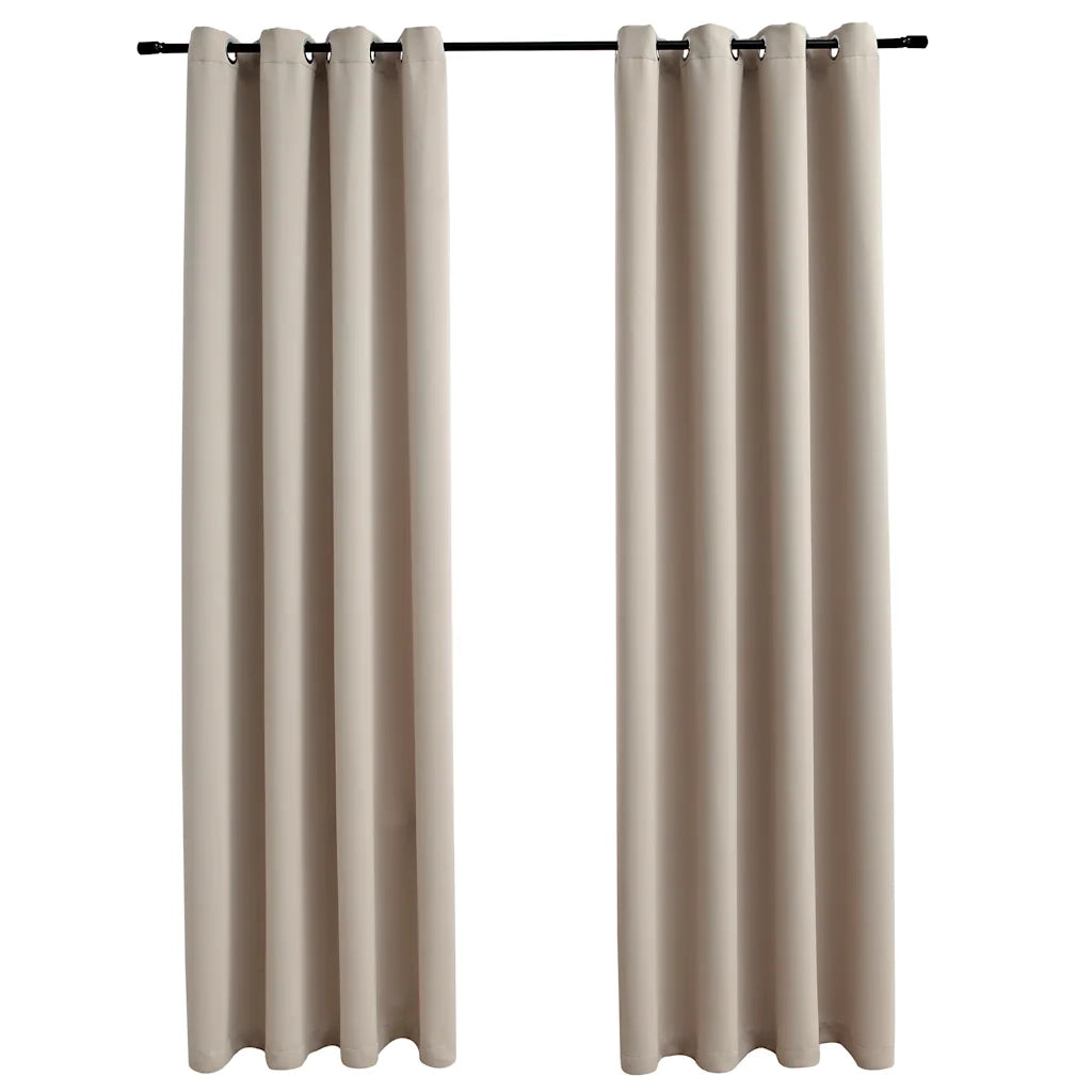 Tende Oscuranti | Tende Blackout con Anelli in Metallo 2 pz Beige 140x245 cm