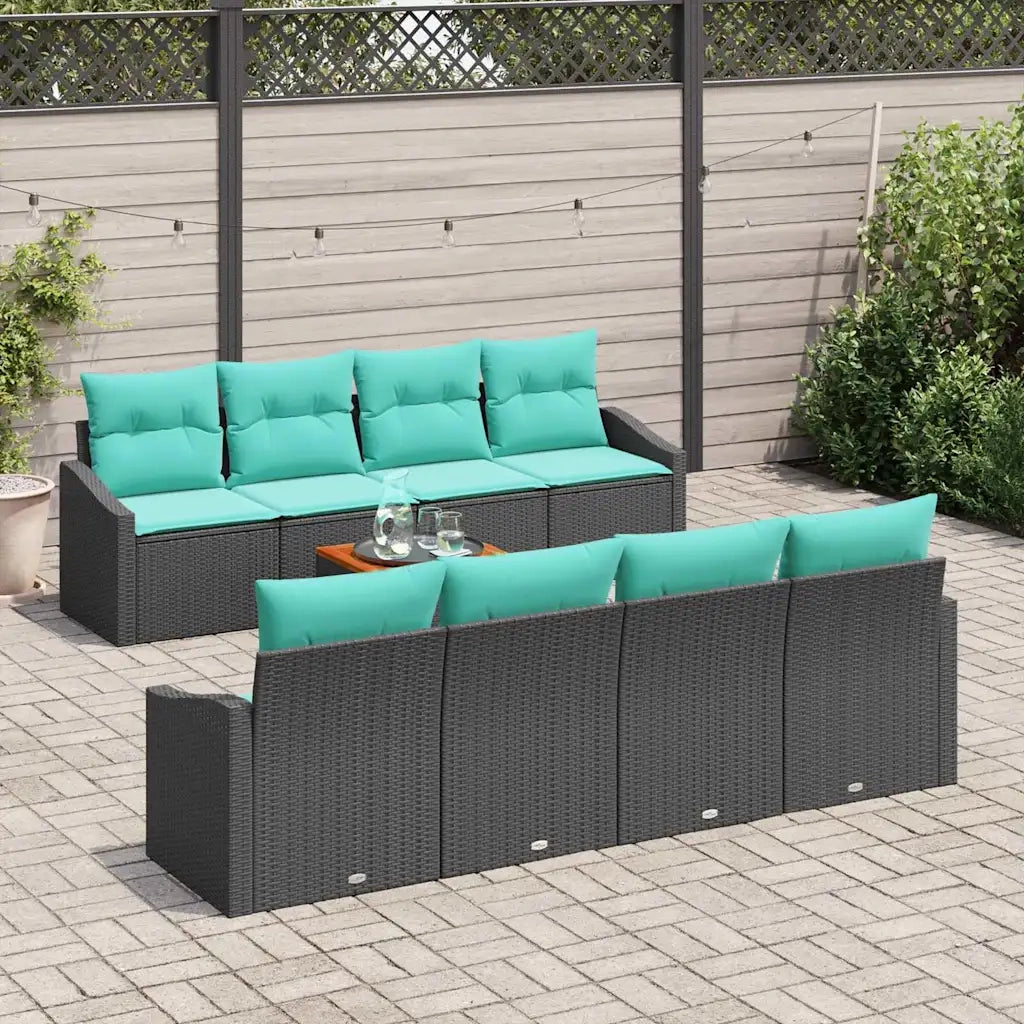 Set Divano da Giardino con cuscino 9 pcs Nero polyrattan