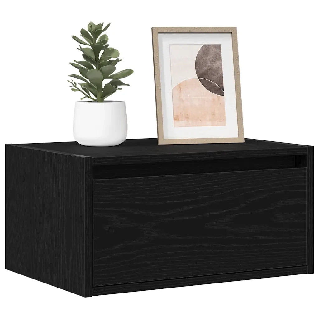 Comodino a Parete con Luci LED Rovere Nero