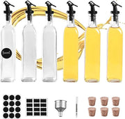 Set di oli d'oliva 6 x 500 ml con dispenser, 6 scatole di dono, 6 bicchieri, 3 etichette, 1 pennello lavabile, 1 set di contenitori automatici, flacone in vetro, adatto per olio d'oliva, flacone, flaconi per aromi, aceto e set di flaconi per oli