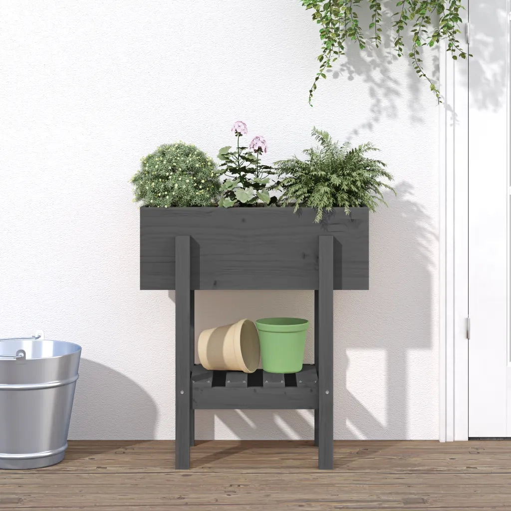 Fioriera da Giardino-Vaso da Esterno-Contenitore per Piante Grigia 62x30x69 cm Legno Massello di Pino