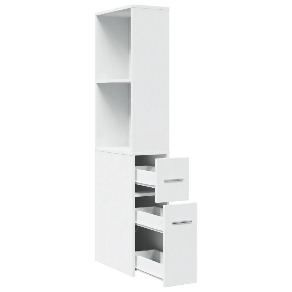 Mobiletto da bagno stretto e pratico con rotelle 22 x 41 x 135 cm design elegante con vano contenitore in legno composito bianco 02_0050664