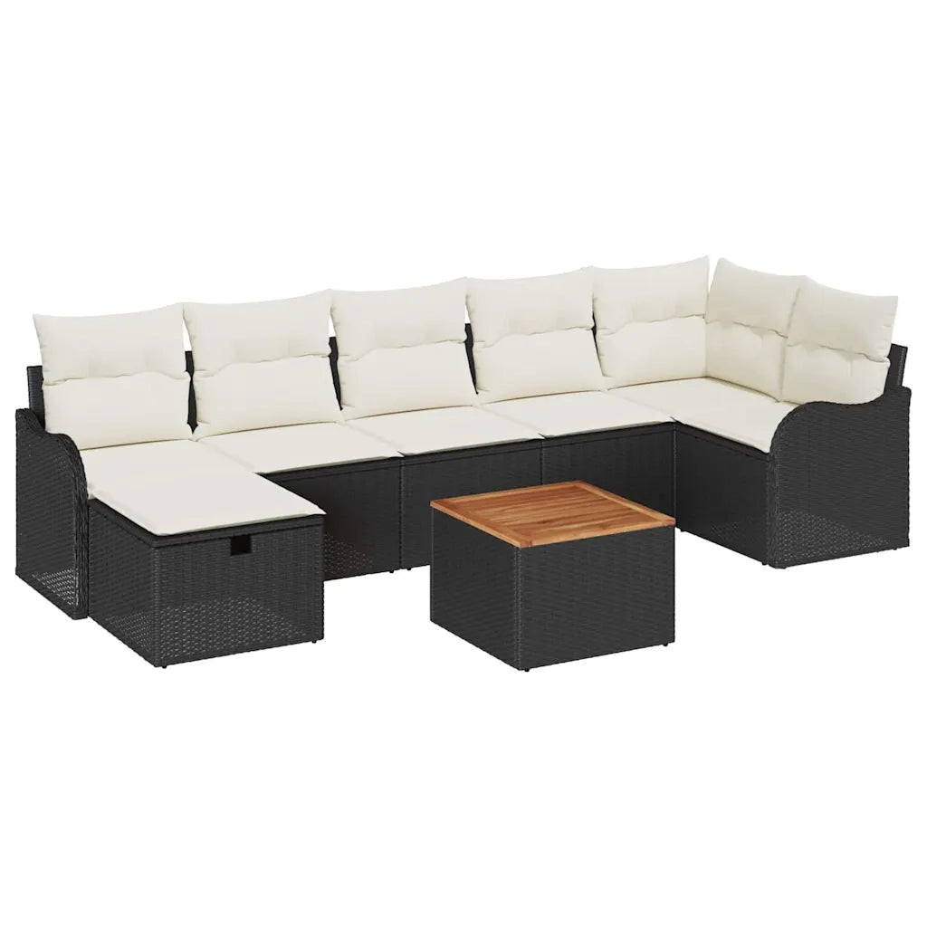 Set Divano da Giardino con cuscino 8 pcs Nero Poly Rattan