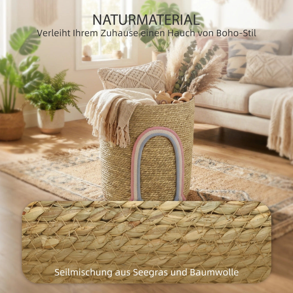 Cestino intrecciato grande per bagno e camera da letto ¨C zephmum ¨C 24.7 litri con decorazione arcobaleno