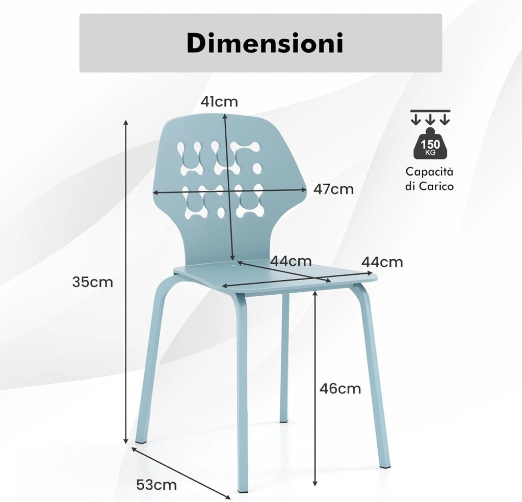 Set di 4 Sedie da Pranzo in Metallo, Sedie da Cucina Moderne con Schienale Traforato e Gambe in Metallo, Sedie senza Braccioli per Sala da Pranzo, Soggiorno, Portata 150 kg (Blu)