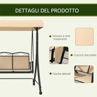 Dondolo da Giardino 2 Posti con Tetto Parasole Regolabile e Tasche Laterali, Beige
