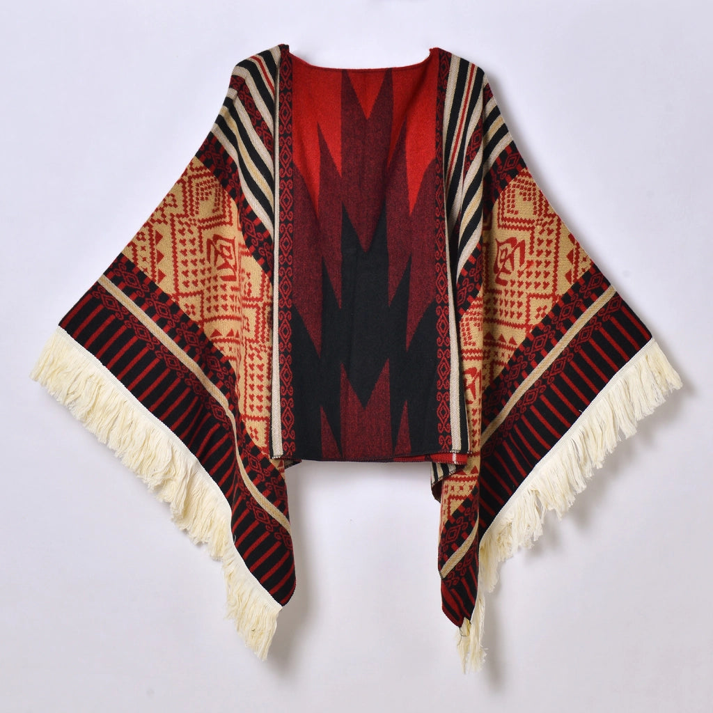 Sciarpa da viaggio vintage, mantello, scialle con nappe