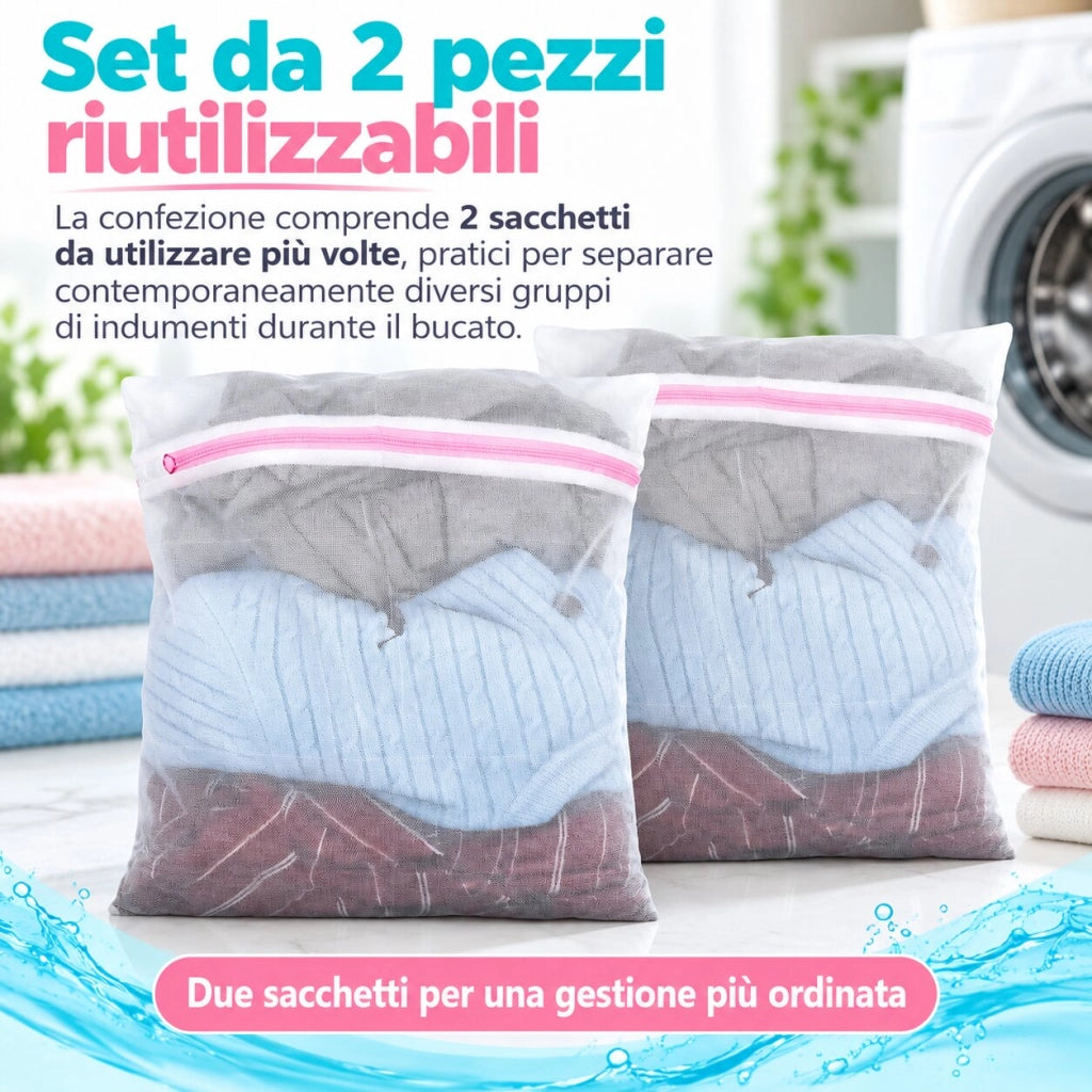 2 Sacchetti Lavatrice 50x40 cm con Cerniera Proteggi Bucato 59474
