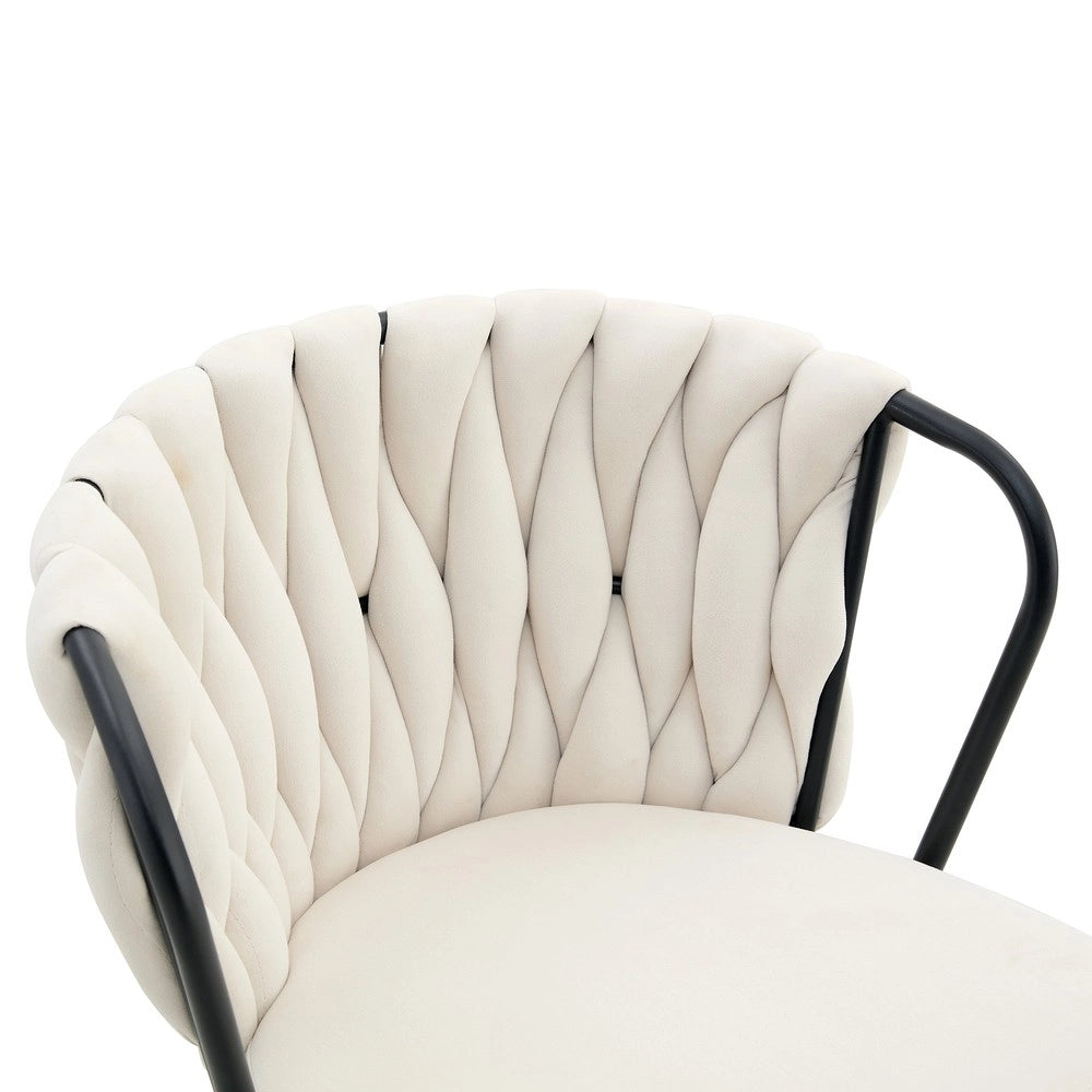 Sedia da Pranzo Imbottita in Velluto con Schienale Intrecciato ¨C MINIMAL ¨C Beige/Nero, Gambe in Metallo