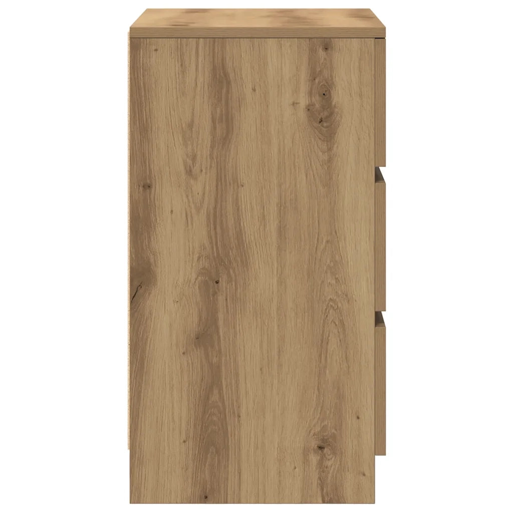 Comodino con 3 Cassetti-Tavolino da notte Rovere Artigianale 39x35x65 cm