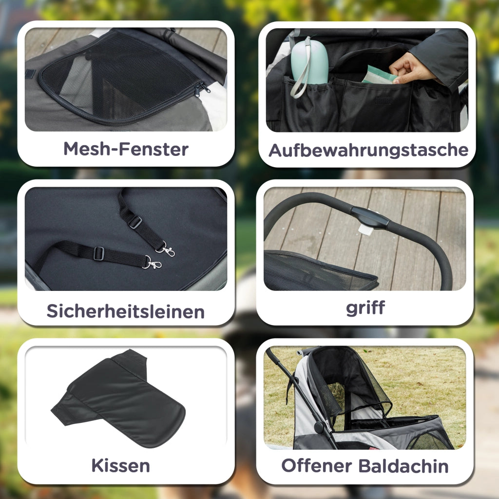 Carrello per Cani Pieghevole per Cani Grandi ¨C zephmum ¨C 4 Ruote Grigio Scuro