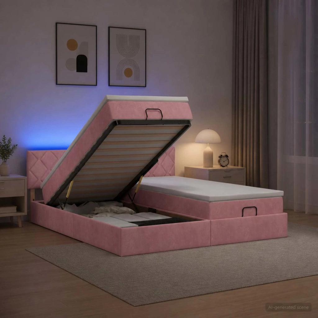 Letto Ottomano con Materasso e LED Rosa 200 x 200 cm Velluto 3457361