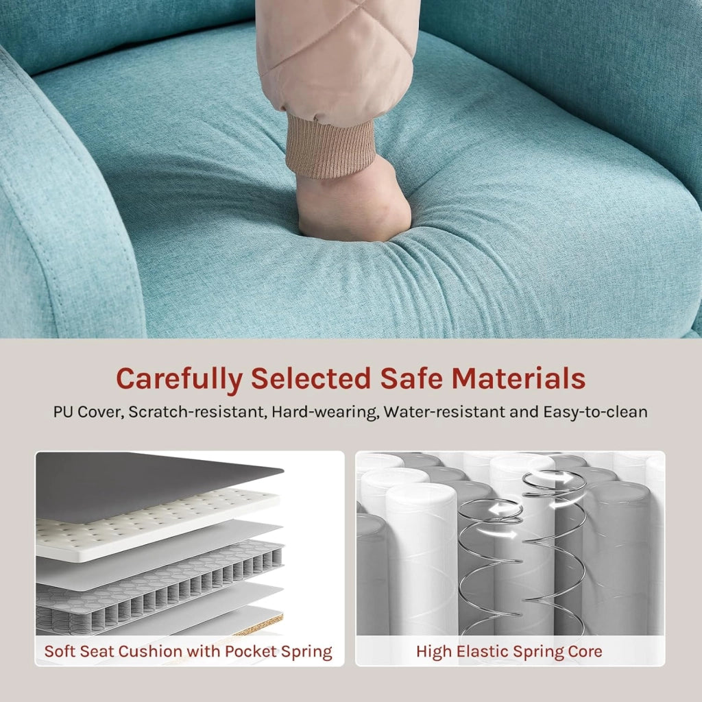 Poltrona Reclinabile a Multilivello, Chaise Longue con Poggiapiedi Regolabile, Poltrona Relax Singolo, Con Schienale Alto, Seduta Imbottita, Lino, Blu, SKS58bl