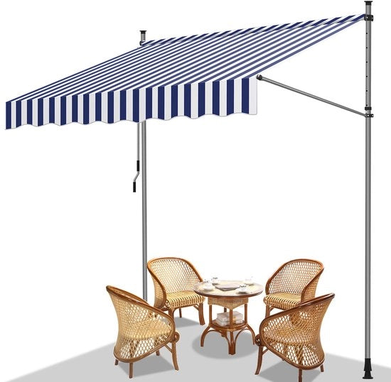 Tenda da Giardino a Mano con Estensione Manuale 400 cm - Montaggio Facile senza Foratura Blu e Bianco