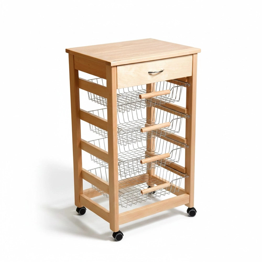 Carrello da cucina 4 cestini estraibili ed un cassetto Vesuvio colore rovere
