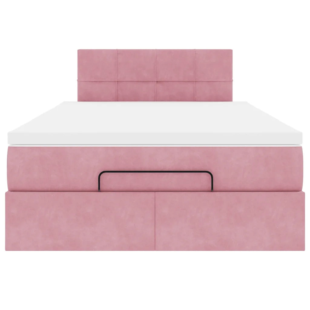 Struttura Letto Pouf con Materasso Rosa 120x200 cm Velluto