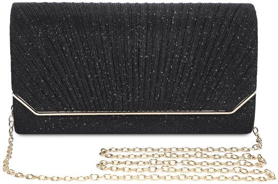 Borsa elegante per la sera, portafoglio da donna, borsa da spalla piccola, borsa da sposa con glitter e cinturino rimovibile, borsa da donna con cinturino per la sposa, per la festa, per il cocktail, per il gala, per il tempo libero (nero)