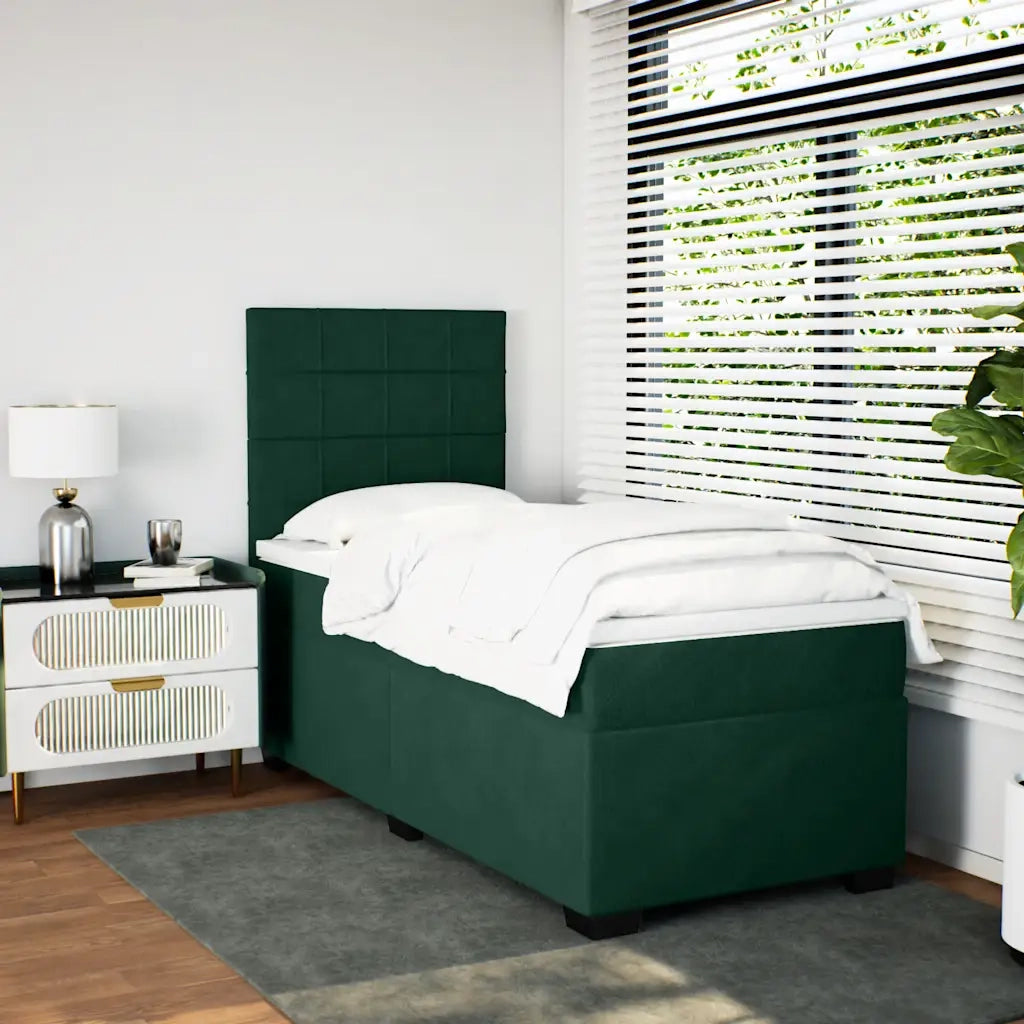 Giroletto a Molle con Materasso Verde Scuro 90x200 cm Velluto