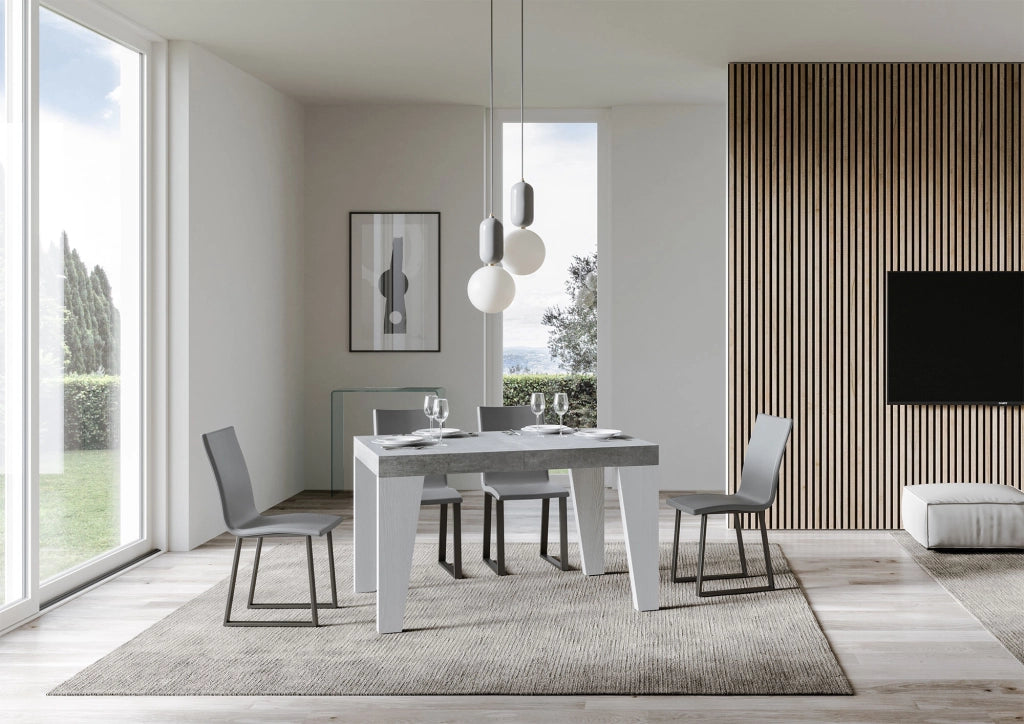Tavolo Allungabile 130/390x90x77 cm Naxy Mix piano Cemento gambe Bianco Frassino