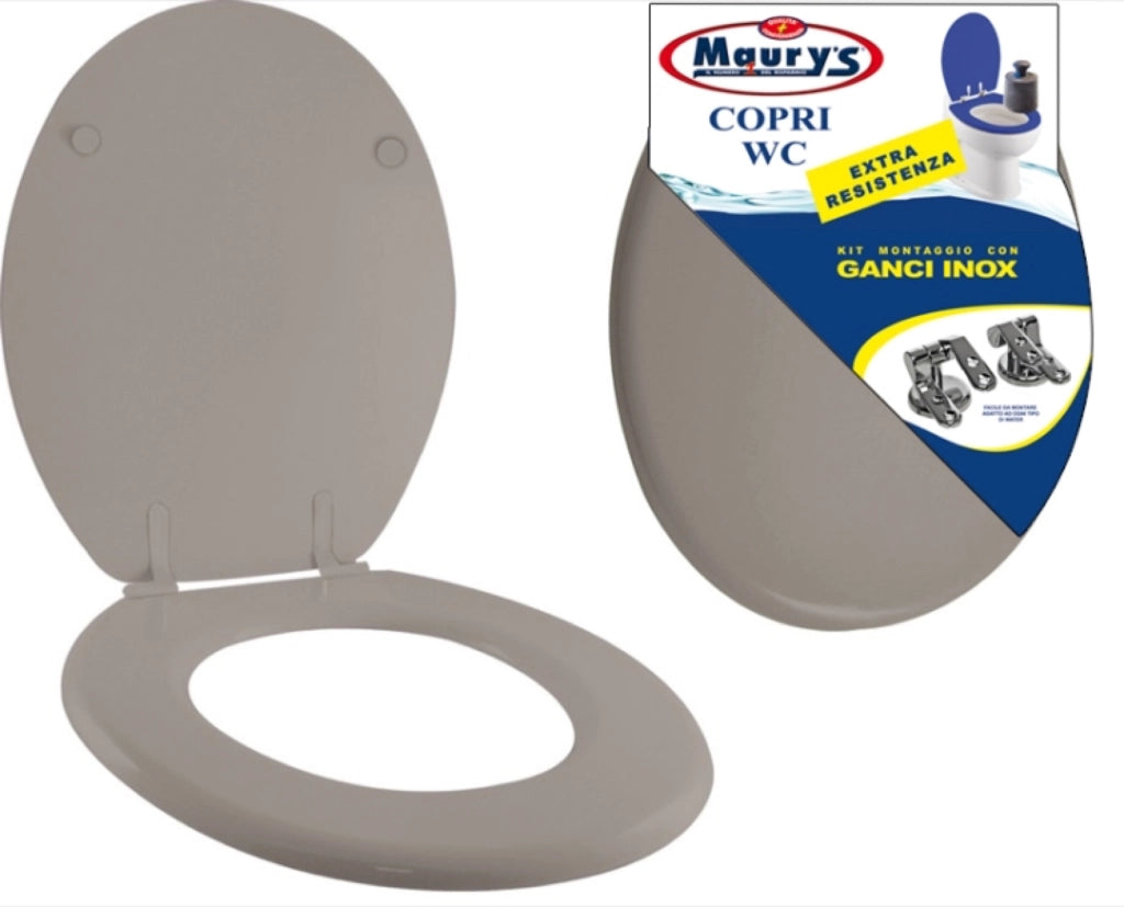 MAURY'S COPRI WATER WC TORTORA KIT DI MONTAGGIO CON GANCI INOX EXTRA RESISTENTE