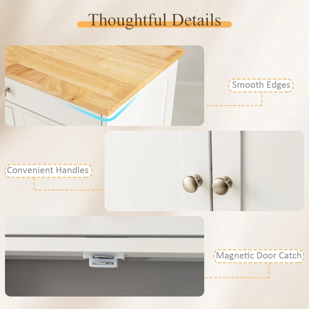Carrello da Cucina Interno e Esterno, 1 Cassetto + 3 Ante + 3 Porta Vino, Credenza Mobile con 2 Ruote Bloccabili, Salvaspazio, Portata di 30 kg, 67x37x86 cm, 2 Colori (Bianco)