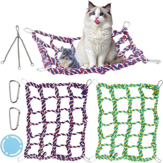 Rete di Corda Colorata con Sospensione per Gatto 35 × 25 cm Rete di Salita per Piccoli Animali Accessori per Gatti e Uccelli - Set a 2 Pezzi