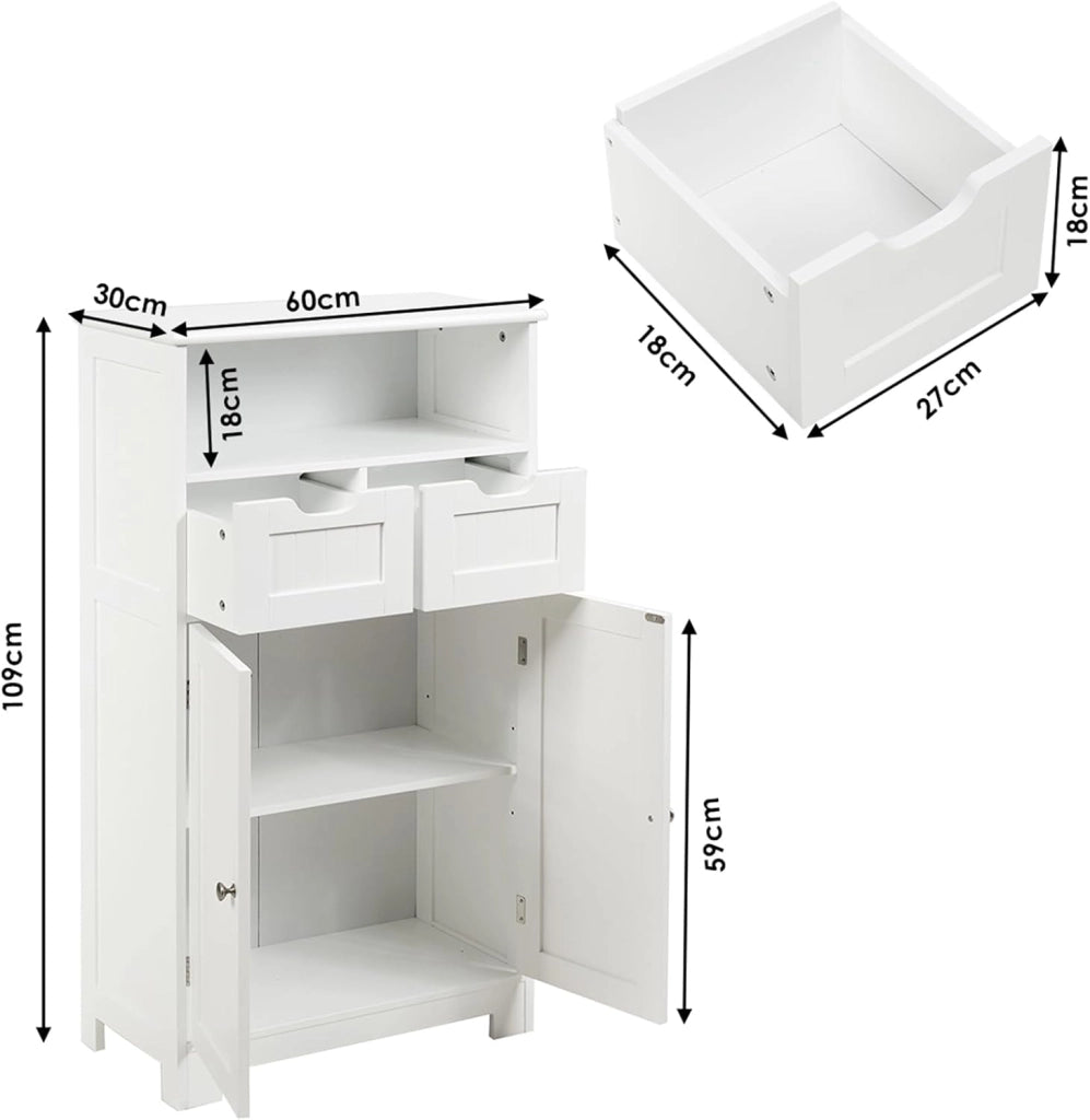 Armadietto Terra da Bagno Mobile Autoportante, Mobiletto Ufficcio Multiuso, con Cassetti e Ripiani, Ampio Spazio, Legno (Bianco)