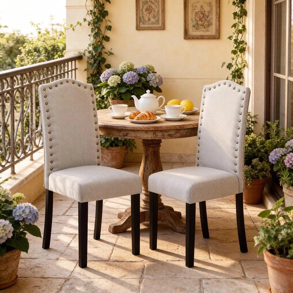 SEDIA da pranzo 43 x 102 x 48,5 cm in lino e legno massello Set da 2 pezzi