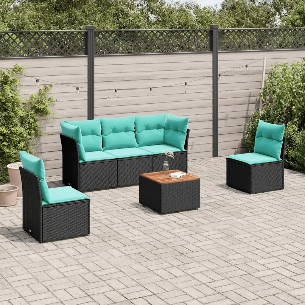 Set Divani da Giardino 6 pz con Cuscini Nero in Polyrattan 3255875