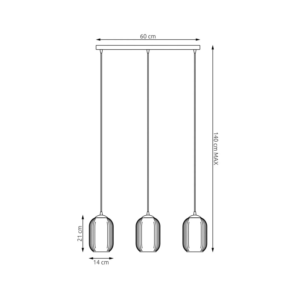Lampadario 3 Luci Selene In Acciaio Nero E Vetri Plissettati Fumè