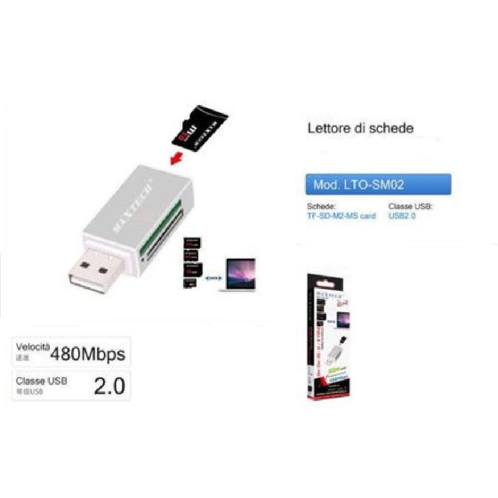 Trade Shop - Lettore Di Schede Memoria Memory Card Usb 2.0 480 Mbps Tf/sd/m2/ms Card Lto-sm02 -