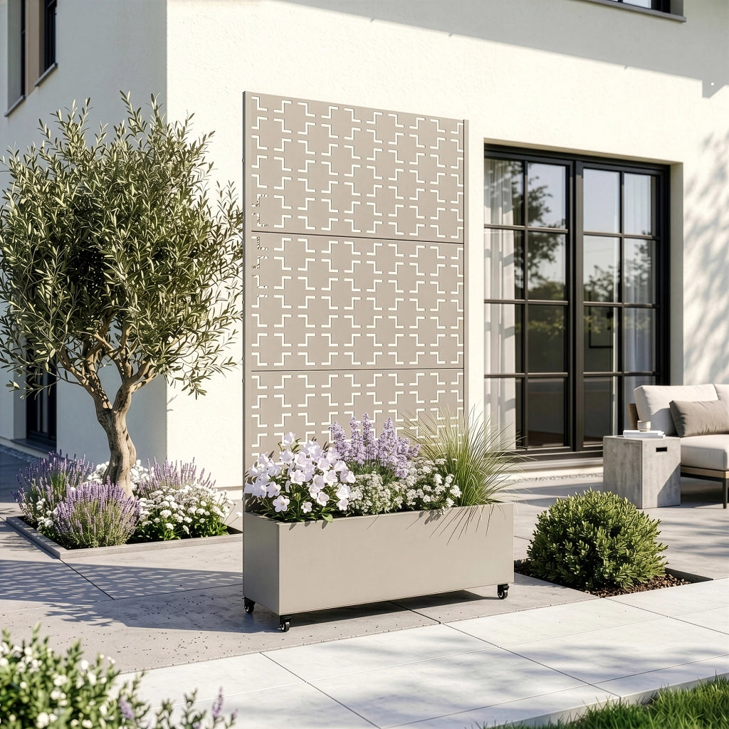 Fioriera con Spalliera Aaskis a Rotelle in Acciaio 190 x 82 x 38 cm - Beige casa.pro