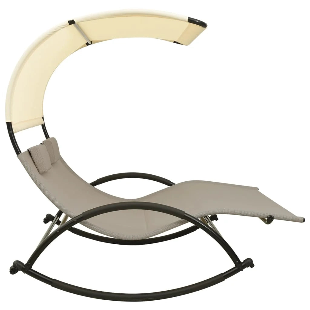 Lettino prendisole sedia a sdraio lettino prendisole letto da giardino mobili da giardino doppio 139 x 180 x 170 cm con baldacchino in textilene color tortora e crema 02_0012725