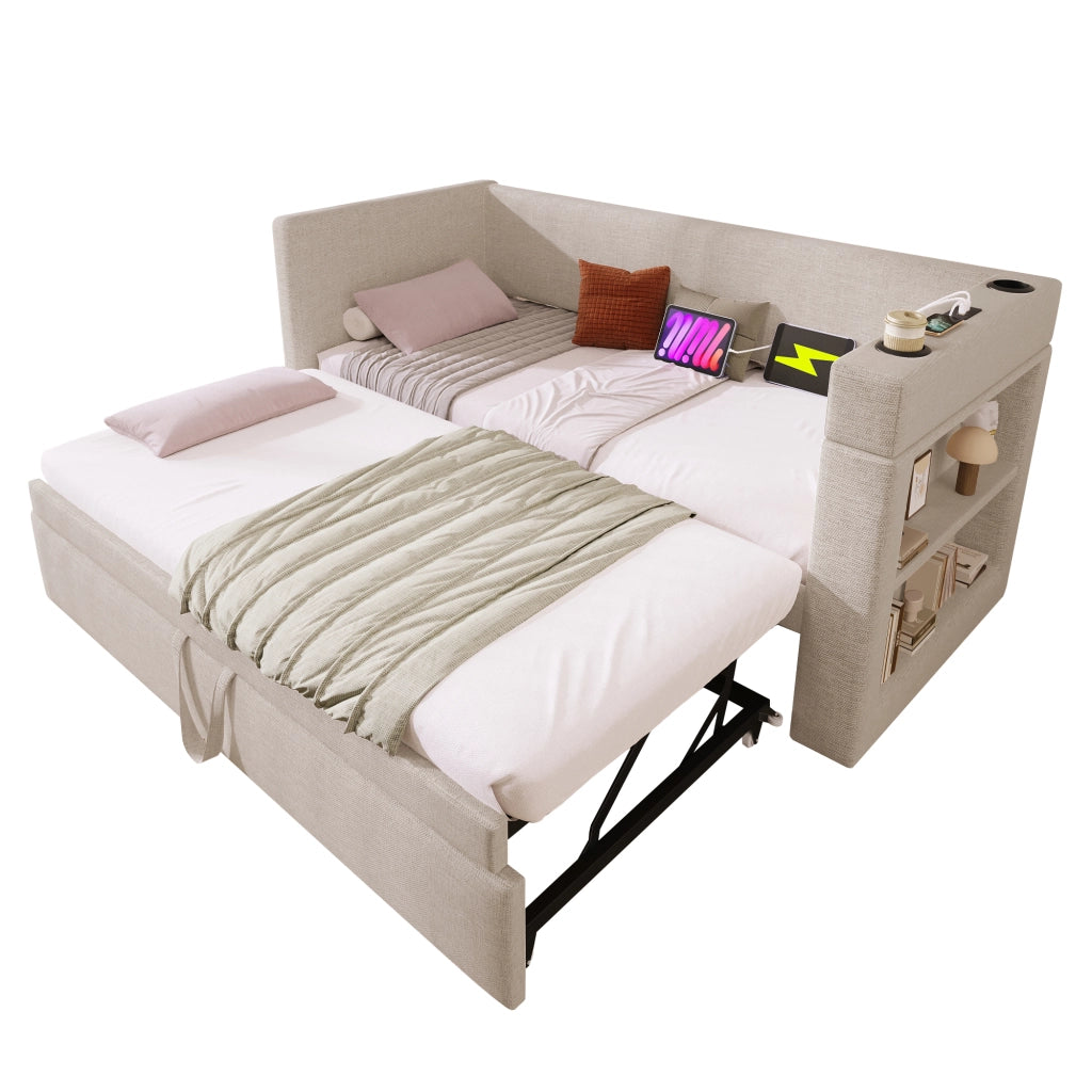 Daybett con letto estraibile cotone lino 90x190 cm
