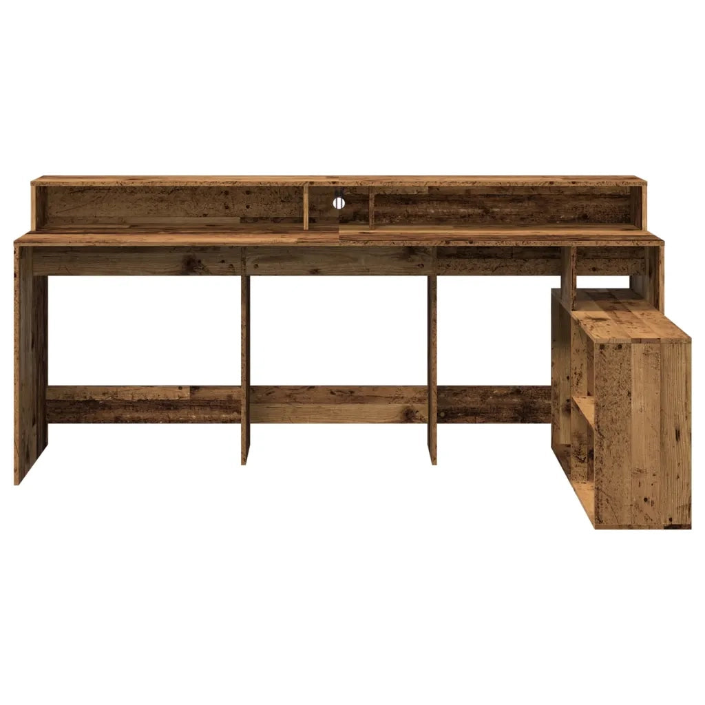 vidaXL Scrivania con Luci LED Legno Antico 200x104x91 cm in Truciolato