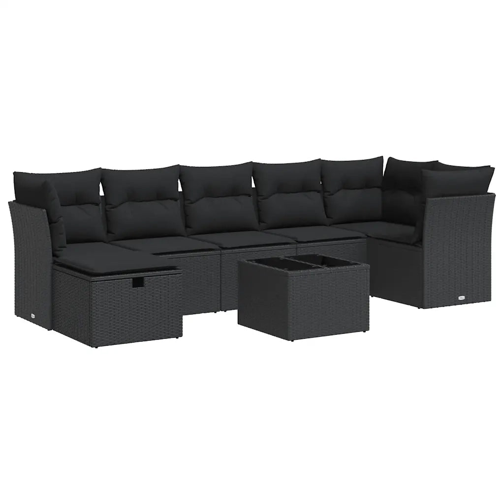 Set Divani da Giardino con Cuscini 8 pz Nero in Polyrattan