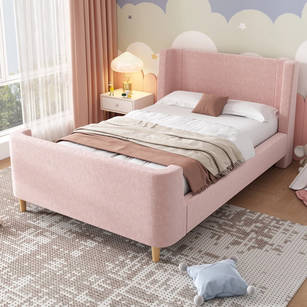 LETTO per bambini a slitta 90 x 200 cm rosa in velluto