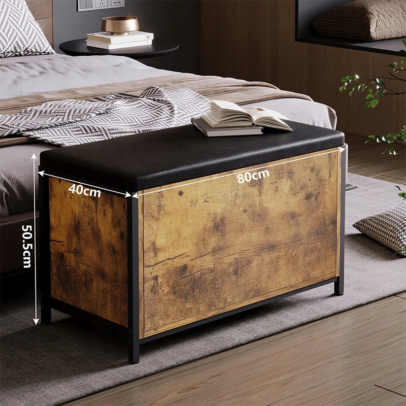 Cassapanca color bronzo per camera da letto, panca con seduta in stile rustico, capiente, 80 cm